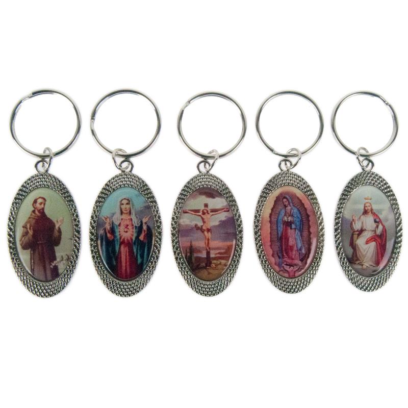 Oval Silverline Religious Key Chains 12 to a Card Assorted