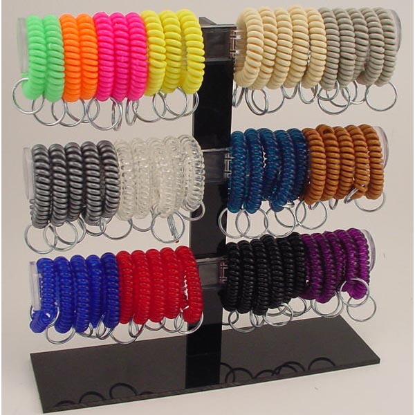 Super Coil Wrist Key Holder Keychain 60 Piece Display Rack