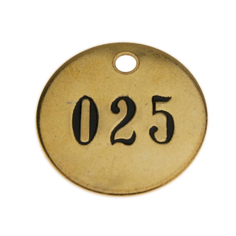 Stock Numbered 1.5 Inch Round Solid Brass Key Tags Stamped