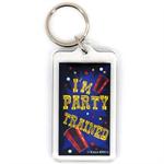 Funny Saying Key Chain That Reads: I'm Party Trained